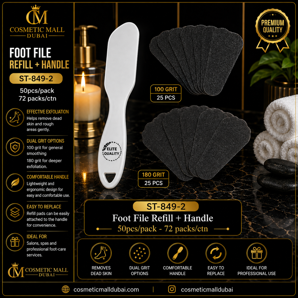 Foot File Refill + Handle – ST-849-2 | 50 Pcs/Pack
