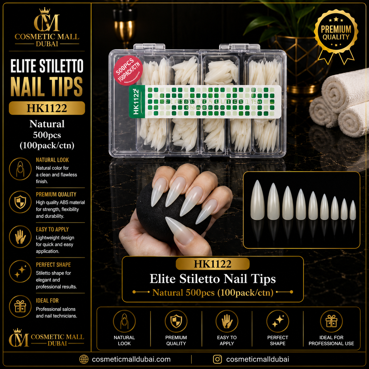 Elite Stiletto Nail Tips Natural – HK1122 | 500 Pcs