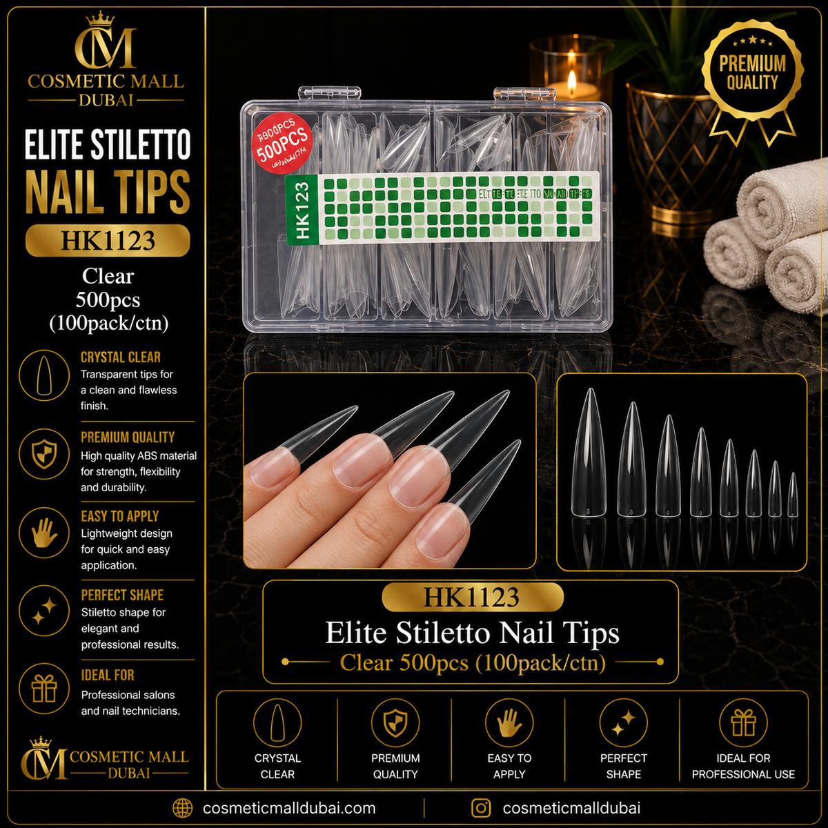 Elite Stiletto Nail Tips Clear – HK1123 | 500 Pcs