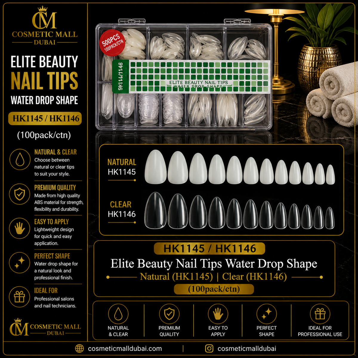 Elite Beauty Nail Tips Water Drop Shape – HK1145 / HK1146 | 500 Pcs
