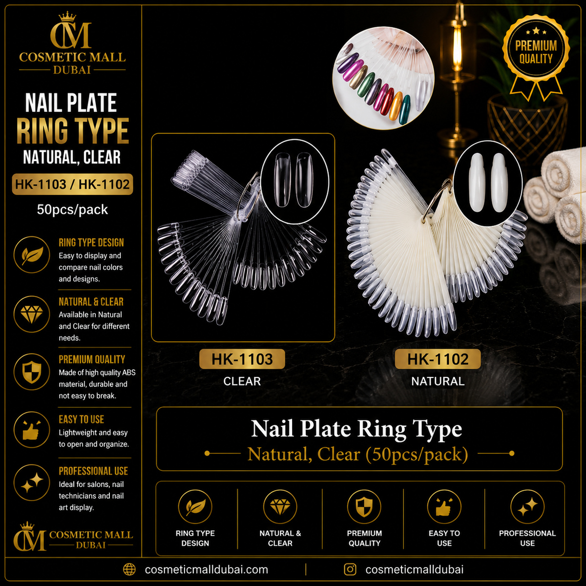 Nail Plate Ring Type – Natural & Clear | HK-1102 / HK-1103 | 50 Pcs/Pack