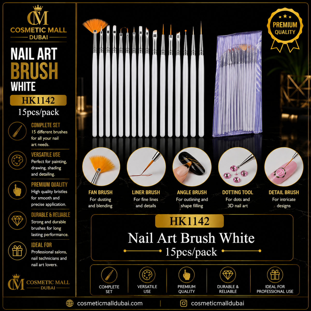 Nail Art Brush White – HK1142 | 15 Pcs/Pack