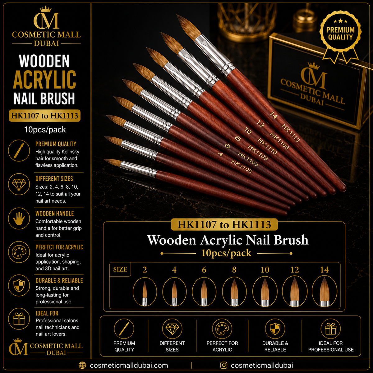 Wooden Acrylic Nail Brush – HK1107 to HK1113 | 10 Pcs/Pack