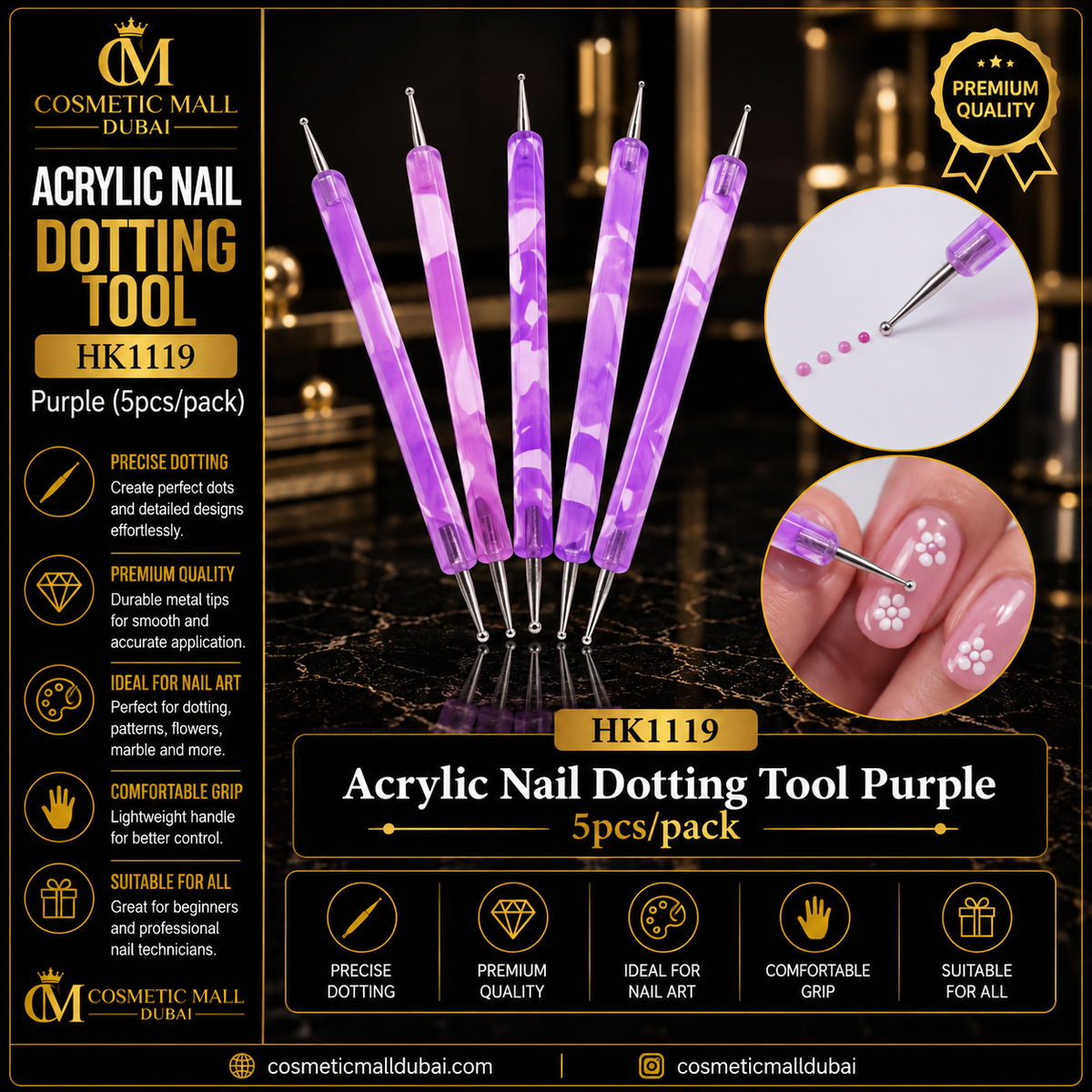 Acrylic Nail Dotting Tool Purple – HK1119 | 5 Pcs/Pack