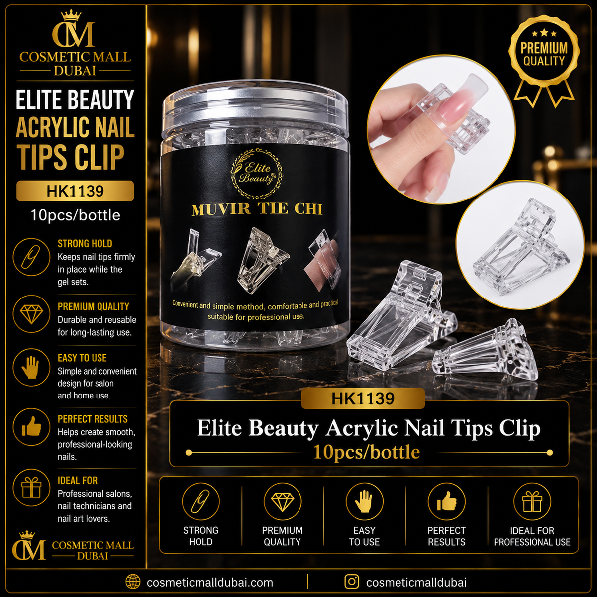 Elite Beauty Acrylic Nail Tips Clip – HK1139 | 10 Pcs/Bottle