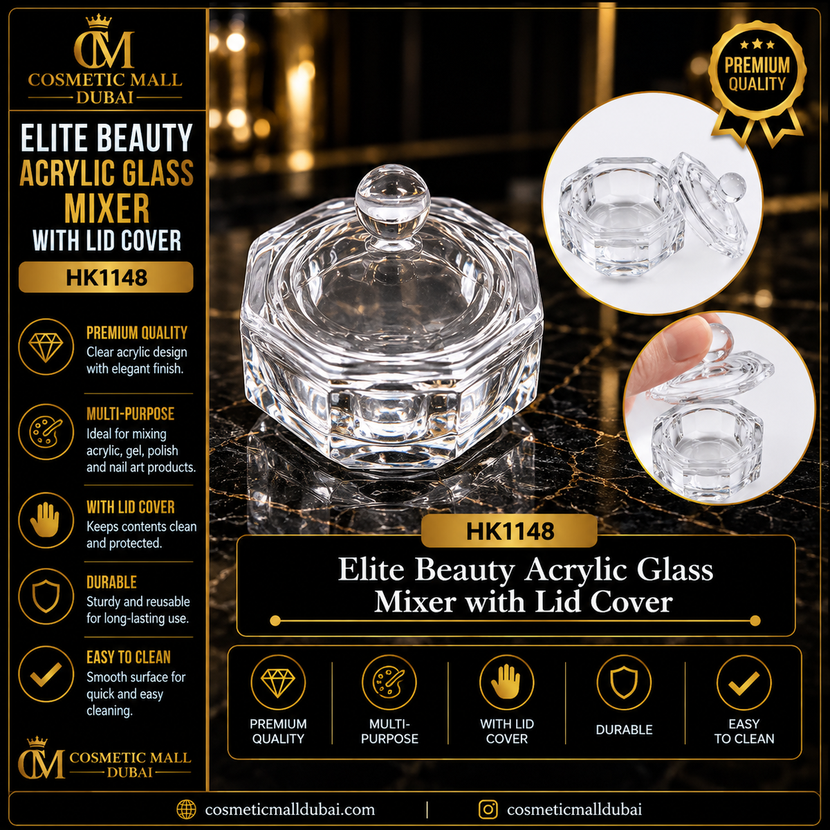 Elite Beauty Acrylic Glass Mixer with Lid Cover – HK1148