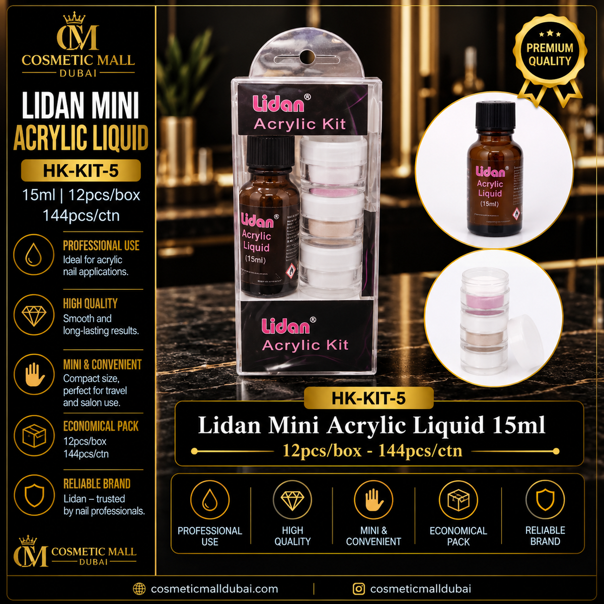 Lidan Mini Acrylic Liquid 15ml – HK-KIT-5 | 12 Pcs/Box