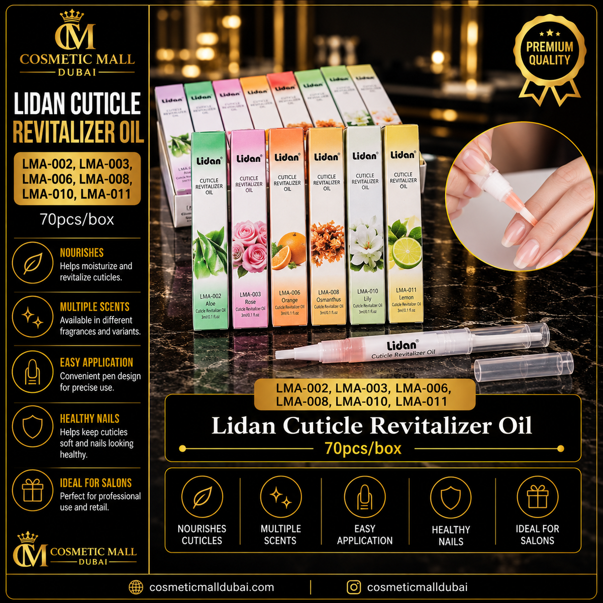 Lidan Cuticle Revitalizer Oil – LMA-002 / LMA-003 / LMA-006 / LMA-008 / LMA-010 / LMA-011 | 70 Pcs/Box