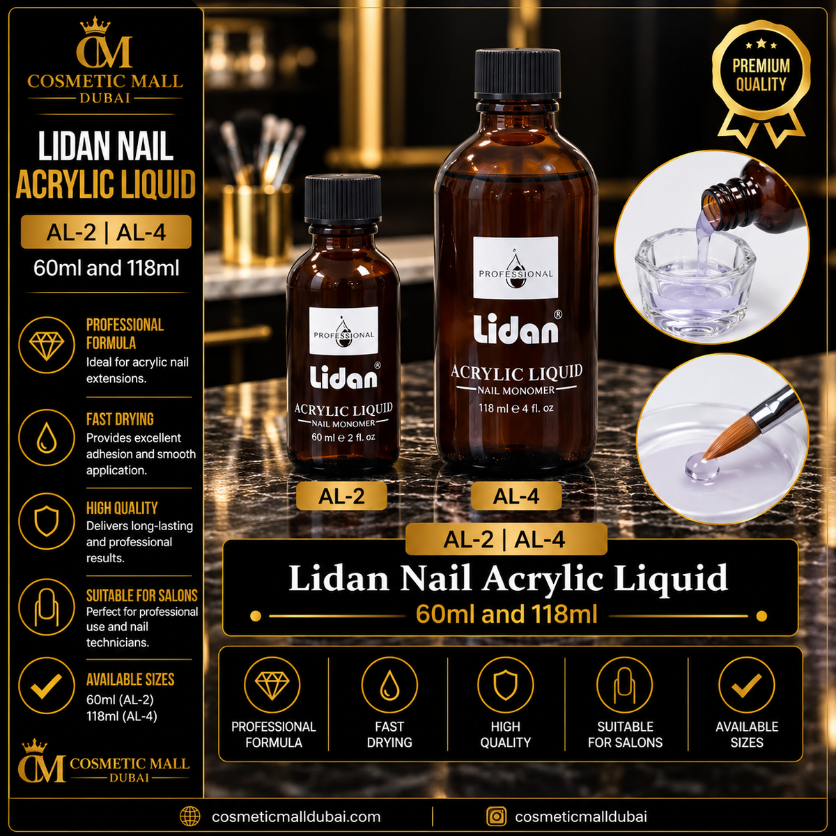 Lidan Nail Acrylic Liquid – AL-2 / AL-4 | 60ml & 118ml