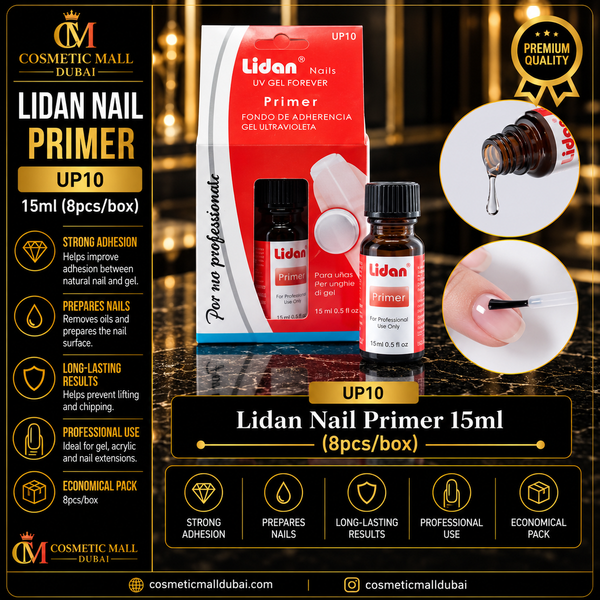 Lidan Nail Primer 15ml – UP10 | 8 Pcs/Box