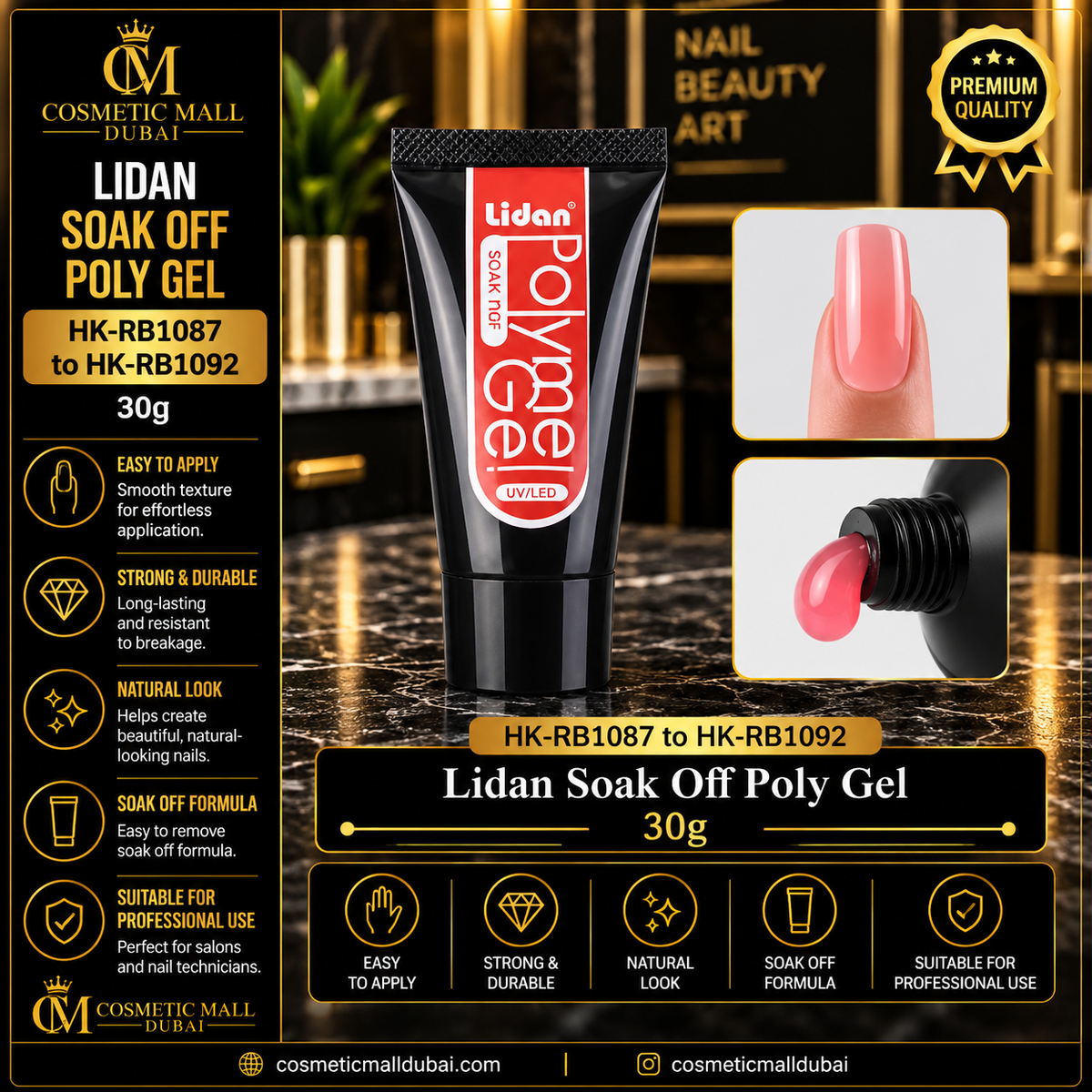 Lidan Soak Off Poly Gel 30g – HK-RB1087 to HK-RB1092