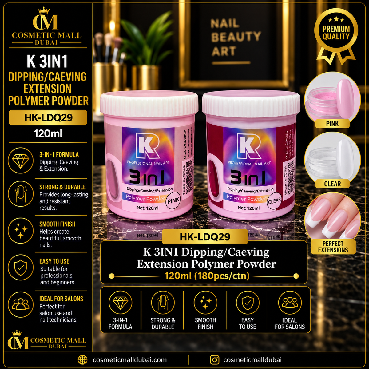 K 3IN1 Dipping / Caevying Extension Polymer Powder 120ml – HK-LDQ29