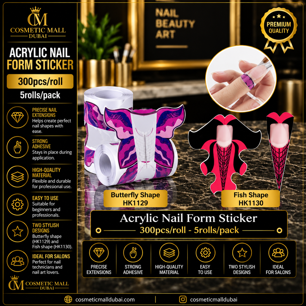 Acrylic Nail Form Sticker – Butterfly & Fish Shape | HK1129 / HK1130