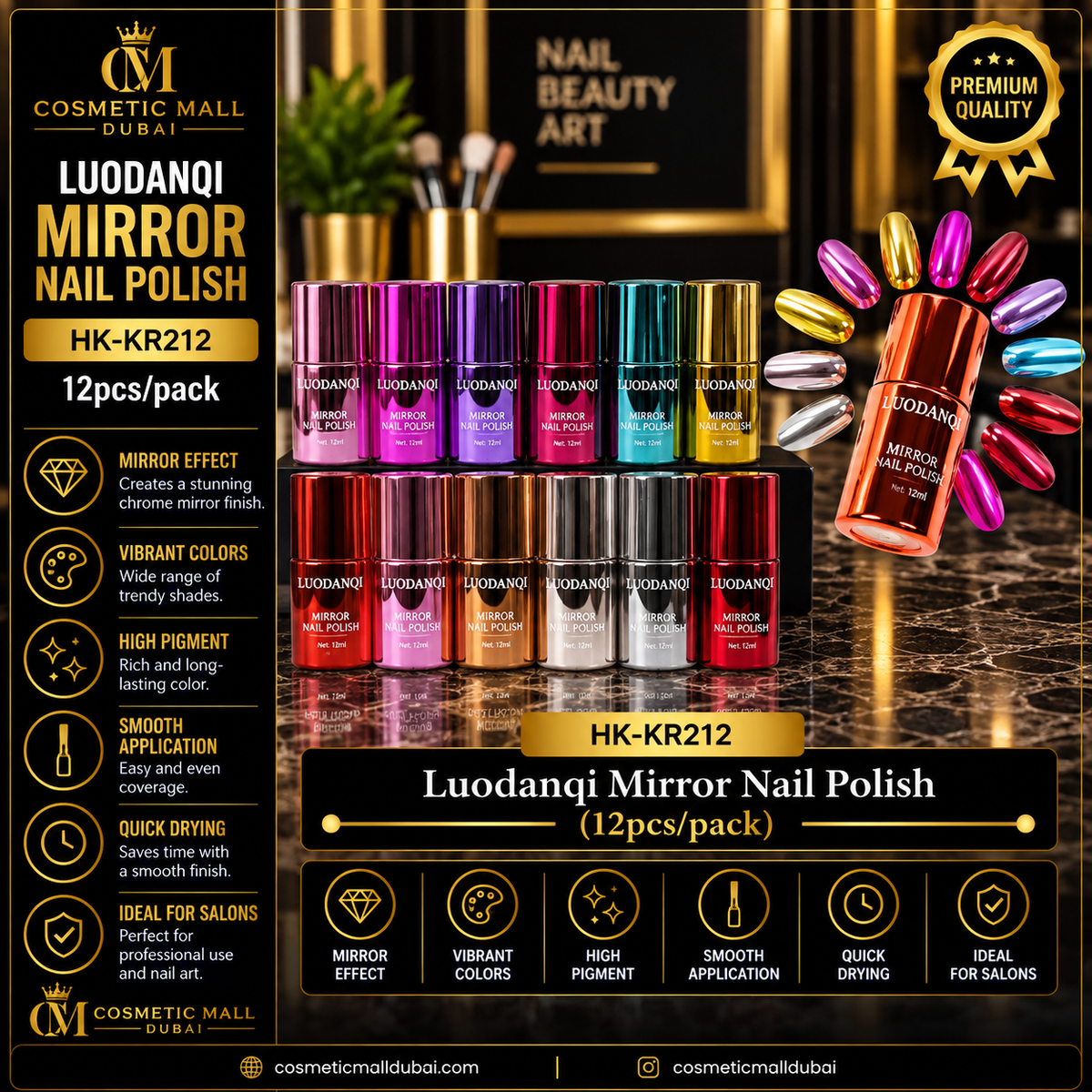 Luodanqi Mirror Nail Polish – HK-KR212 | 12 Pcs/Pack