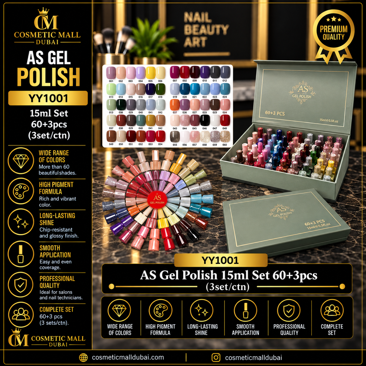 AS Gel Polish 15ml Set 60+3 Pcs – YY1001 | 3 Sets/CTN