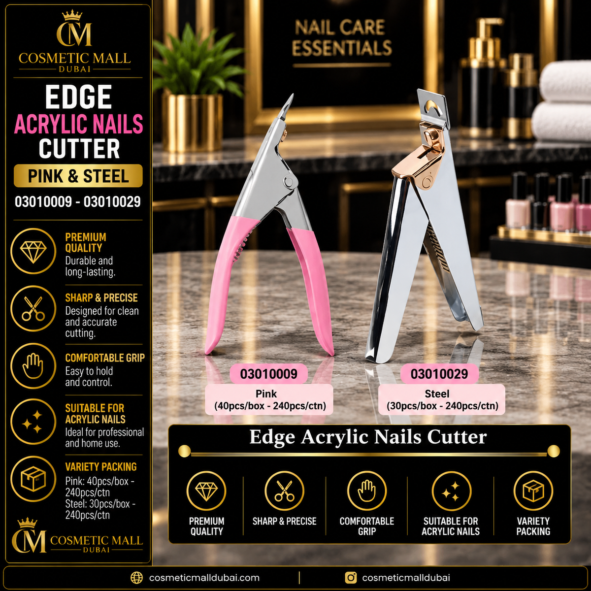 Edge Acrylic Nails Cutter Pink & Steel – 03010009 / 03010029