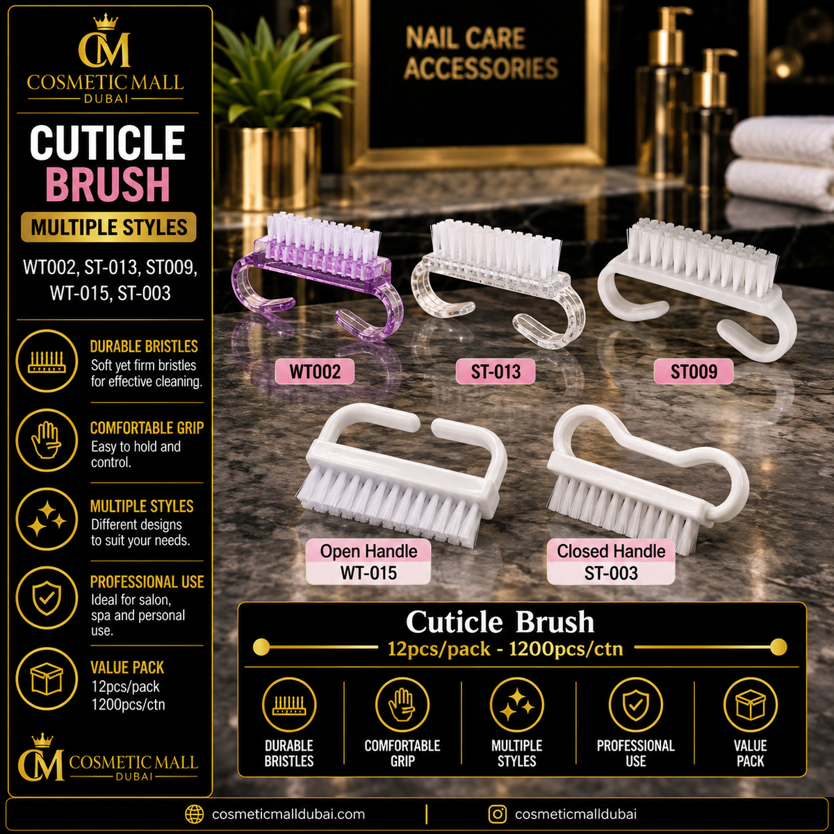 Cuticle Brush – WT002 / ST-013 / ST009 / WT-015 / ST-003 | 12 Pcs/Pack