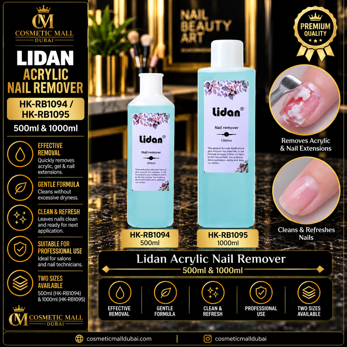Lidan Acrylic Nail Remover – 500ml & 1000ml | HK-RB1094 / HK-RB1095