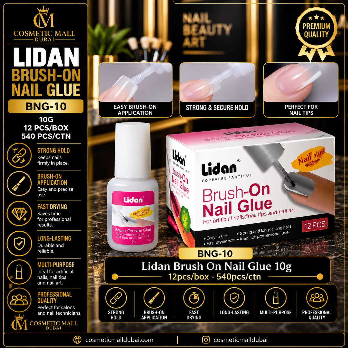 Lidan Brush-On Nail Glue 10g – BNG-10 | 12 Pcs/Box