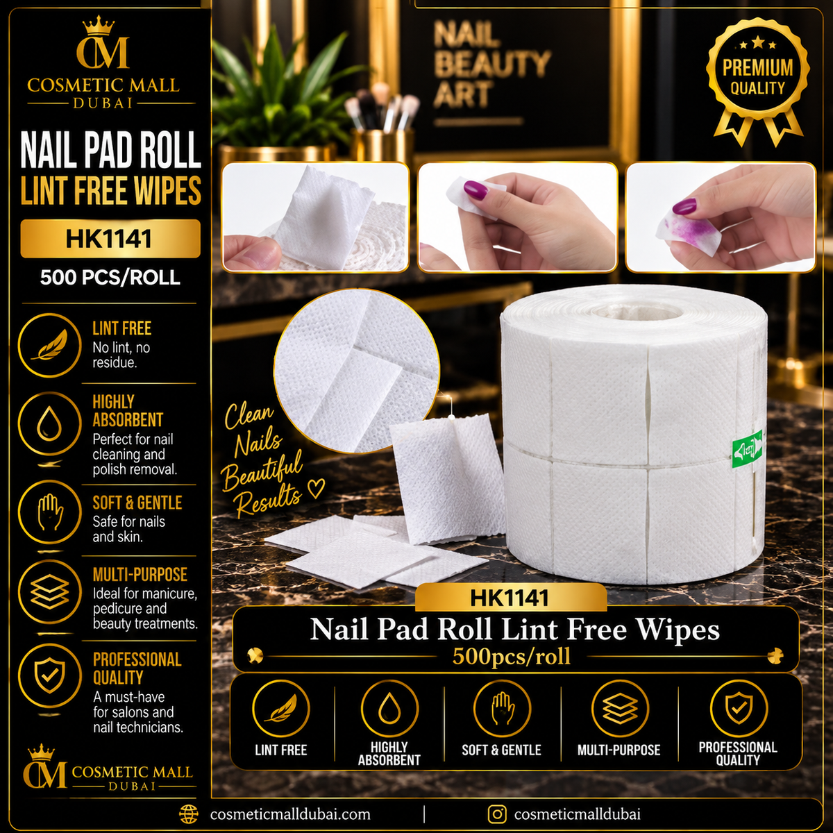 Nail Pad Roll Lint Free Wipes – HK1141 | 500 Pcs/Roll
