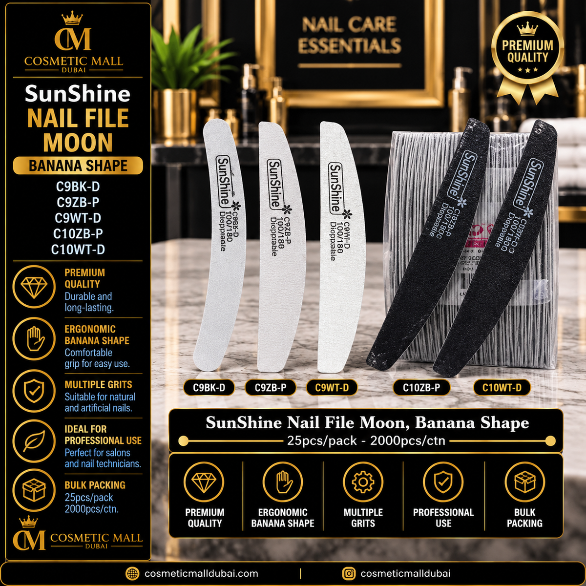 SunShine Nail File Moon Banana Shape – Multiple Models | 25 Pcs/Pack