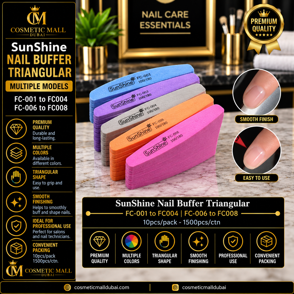 SunShine Nail Buffer Triangular – FC-001 to FC004 / FC-006 to FC008 | 10 Pcs/Pack