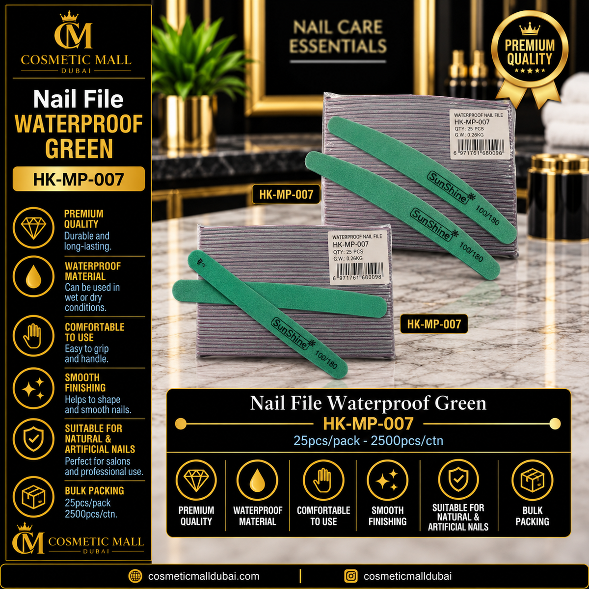 SunShine Nail File Waterproof Green – HK-MP-007 | 25 Pcs/Pack