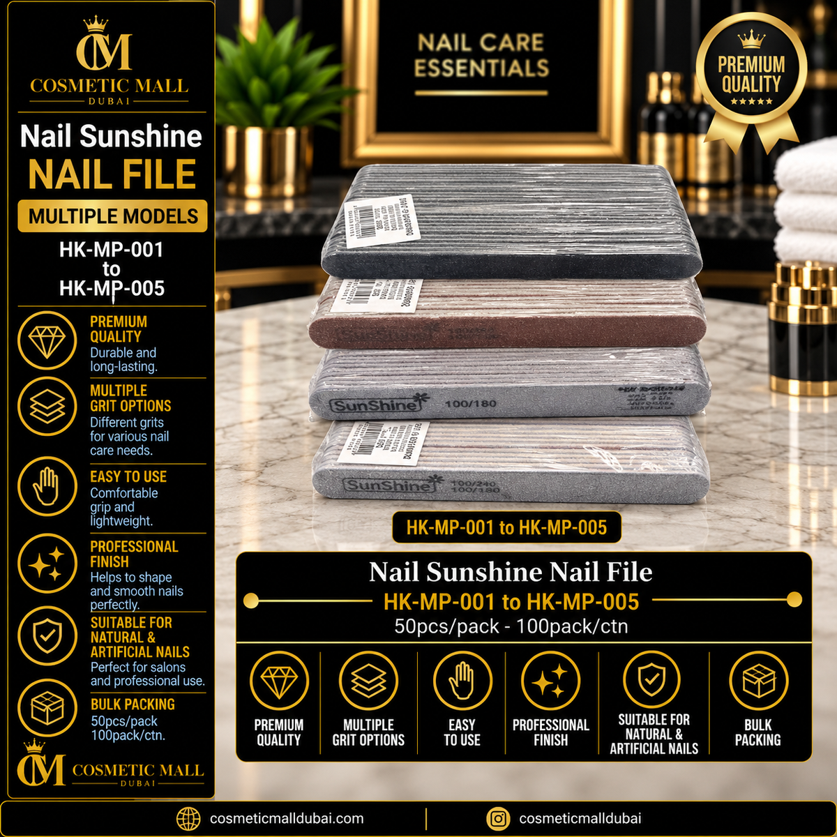 Nail Sunshine Nail File – HK-MP-001 to HK-MP-005 | 50 Pcs/Pack