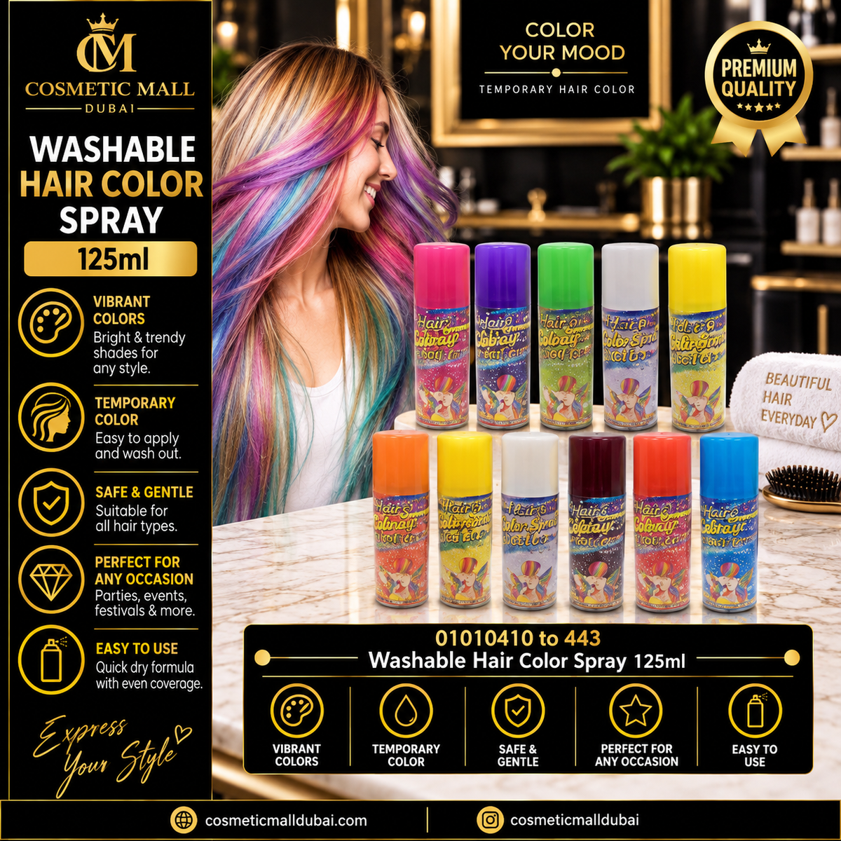 Washable Hair Color Spray 125ml – 01010410 to 01010443