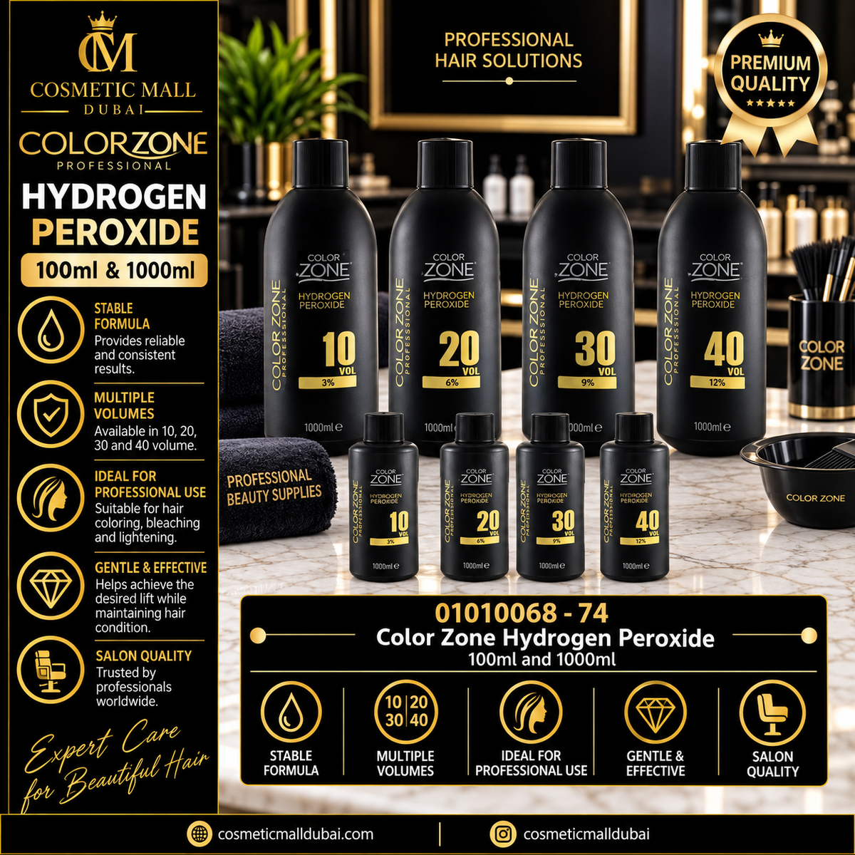 Color Zone Hydrogen Peroxide 100ml & 1000ml – 10 / 20 / 30 / 40 Vol | 01010068–01010074