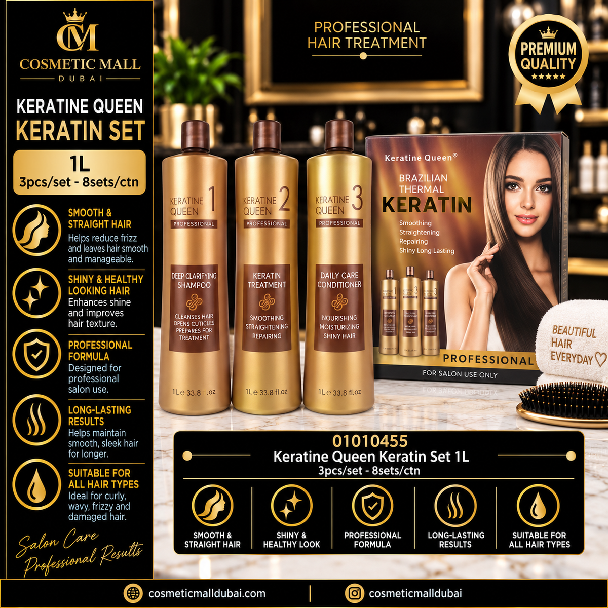 Keratine Queen Keratin Set 1L – 3 Pcs/Set | 8 Sets/Ctn | 01010455
