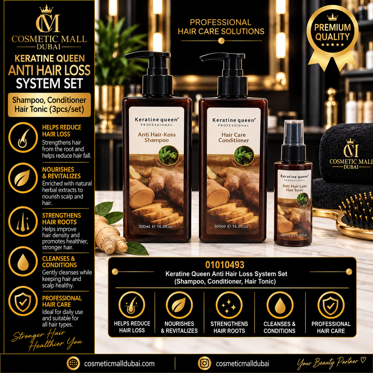 Keratine Queen Anti Hair Loss System Set – Shampoo, Conditioner & Hair Tonic | 3 Pcs/Set | 01010493