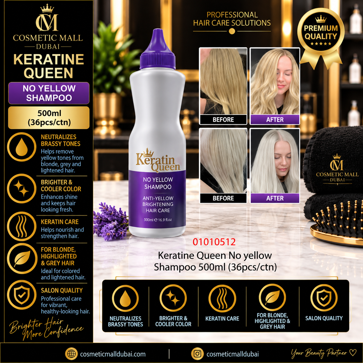 Keratine Queen No Yellow Shampoo 500ml – 36 Pcs/Ctn | 01010512
