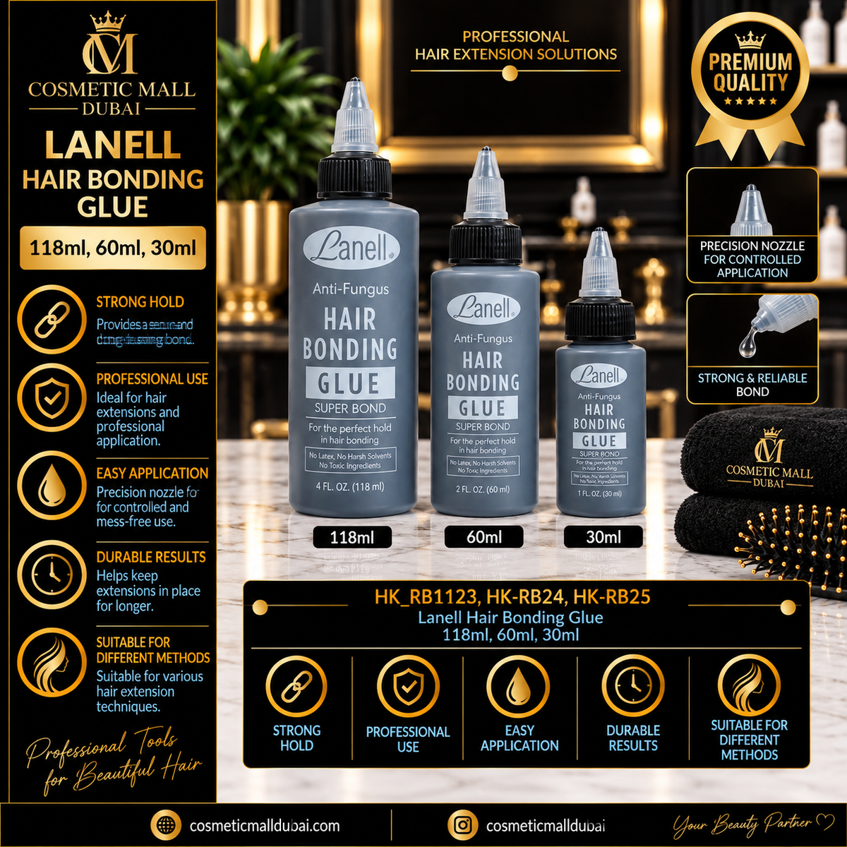 Lanell Hair Bonding Glue 118ml / 60ml / 30ml – HK RB1123, HK-RB24, HK-RB25