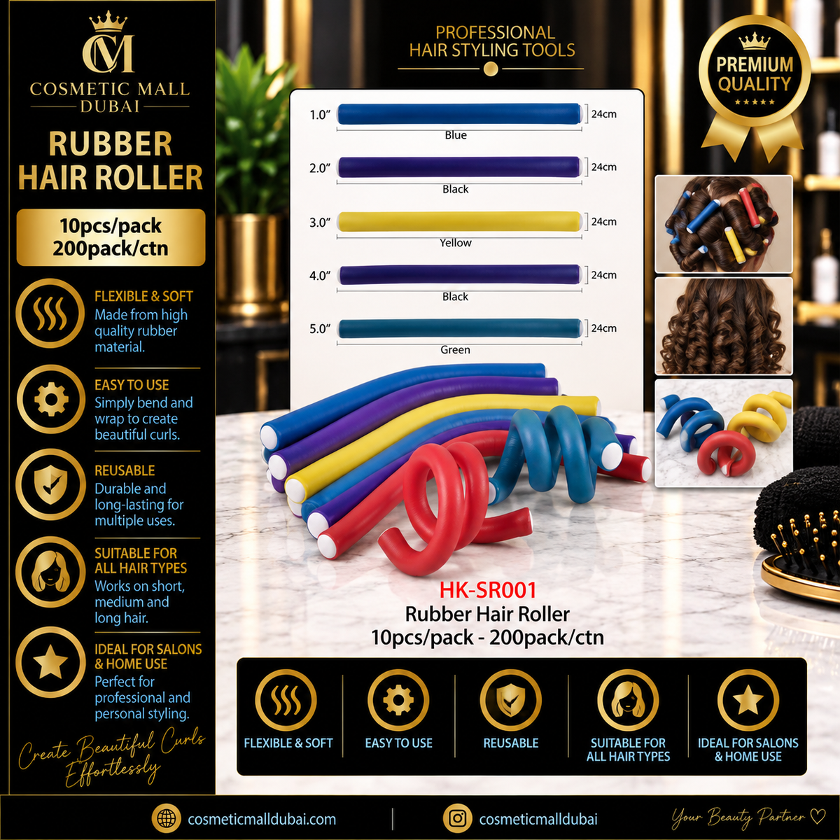 Rubber Hair Roller – HK-SR001 | 10 Pcs/Pack | 200 Packs/Ctn