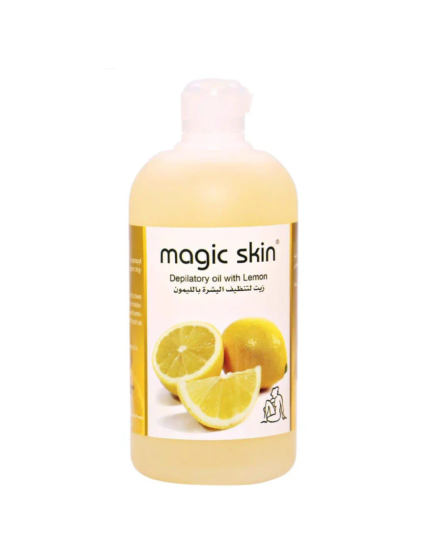 Magic Skin Depilatory Oil 500ml - Lemon Scented Post Wax Oil for Wax Residue Removal & Skin Soothing