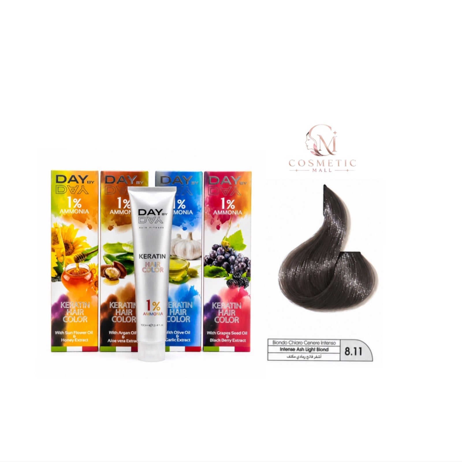 DAY BY DAY 1% AMMONIA  KERATIN HAIR COLOR -NO: 8.11- (100ml)