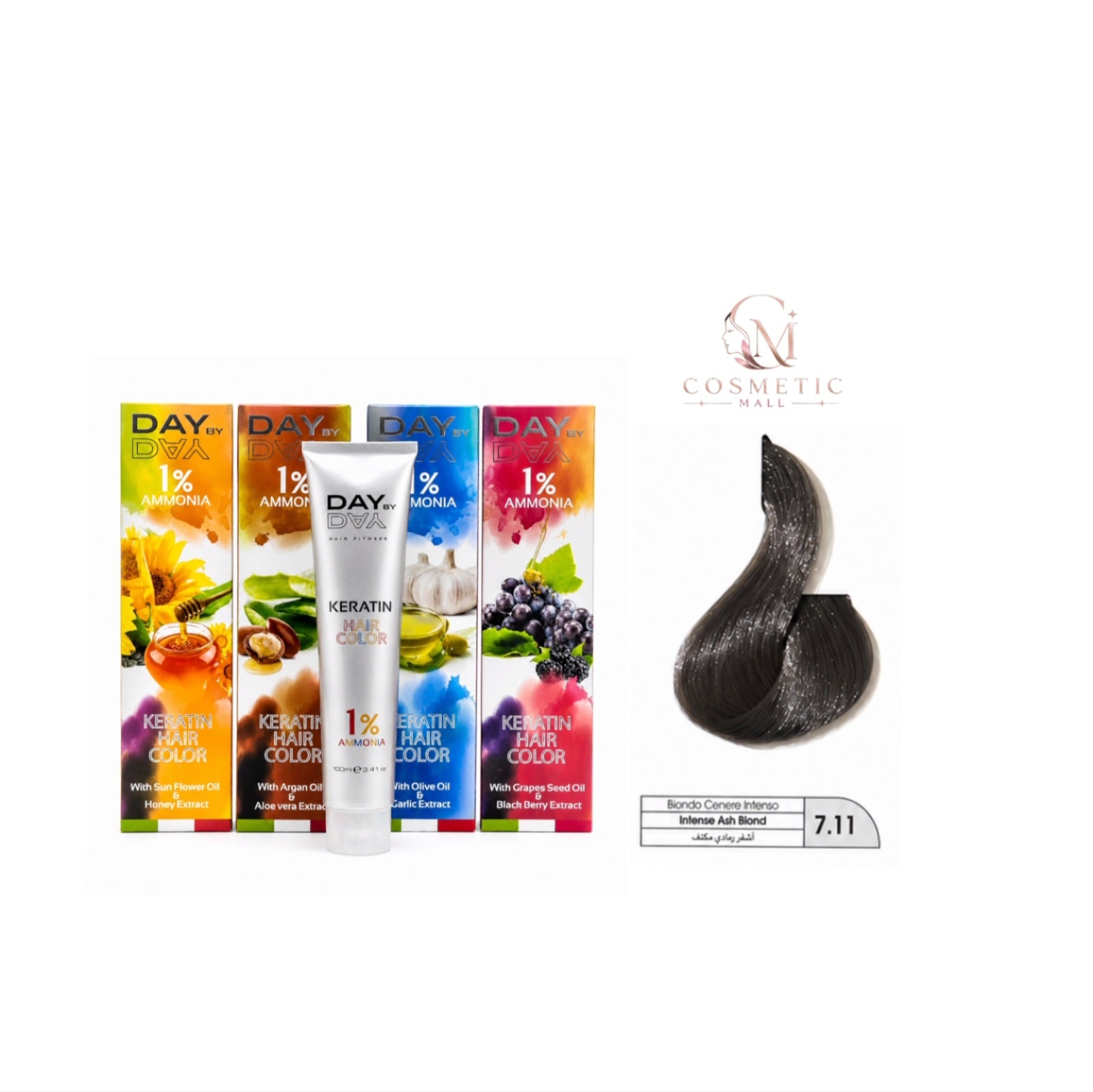 DAY BY DAY 1% AMMONIA  KERATIN HAIR COLOR -NO:  7.11- (100ml)