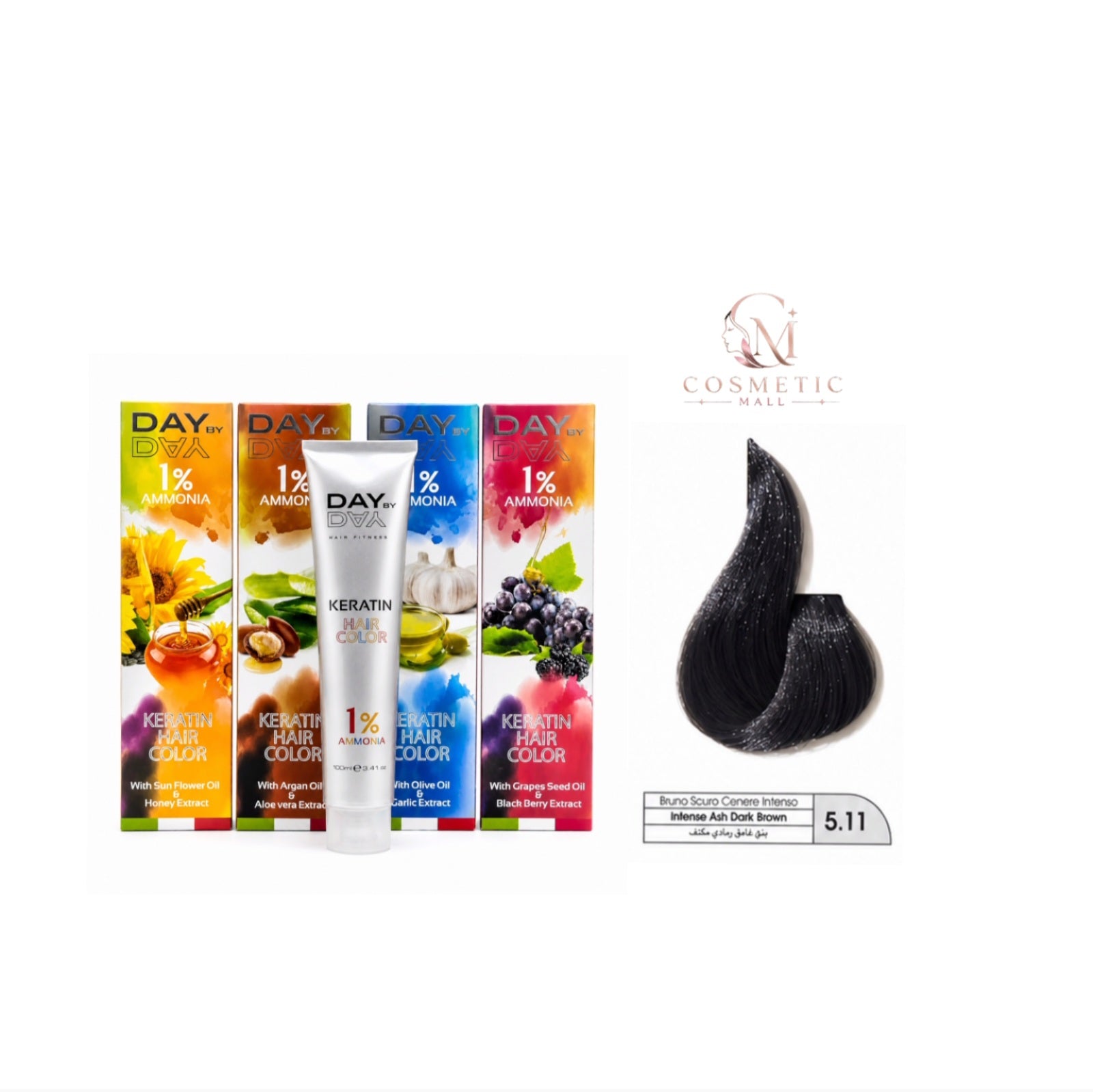 DAY BY DAY 1% AMMONIA  KERATIN HAIR COLOR -NO: 5.11- (100ml)