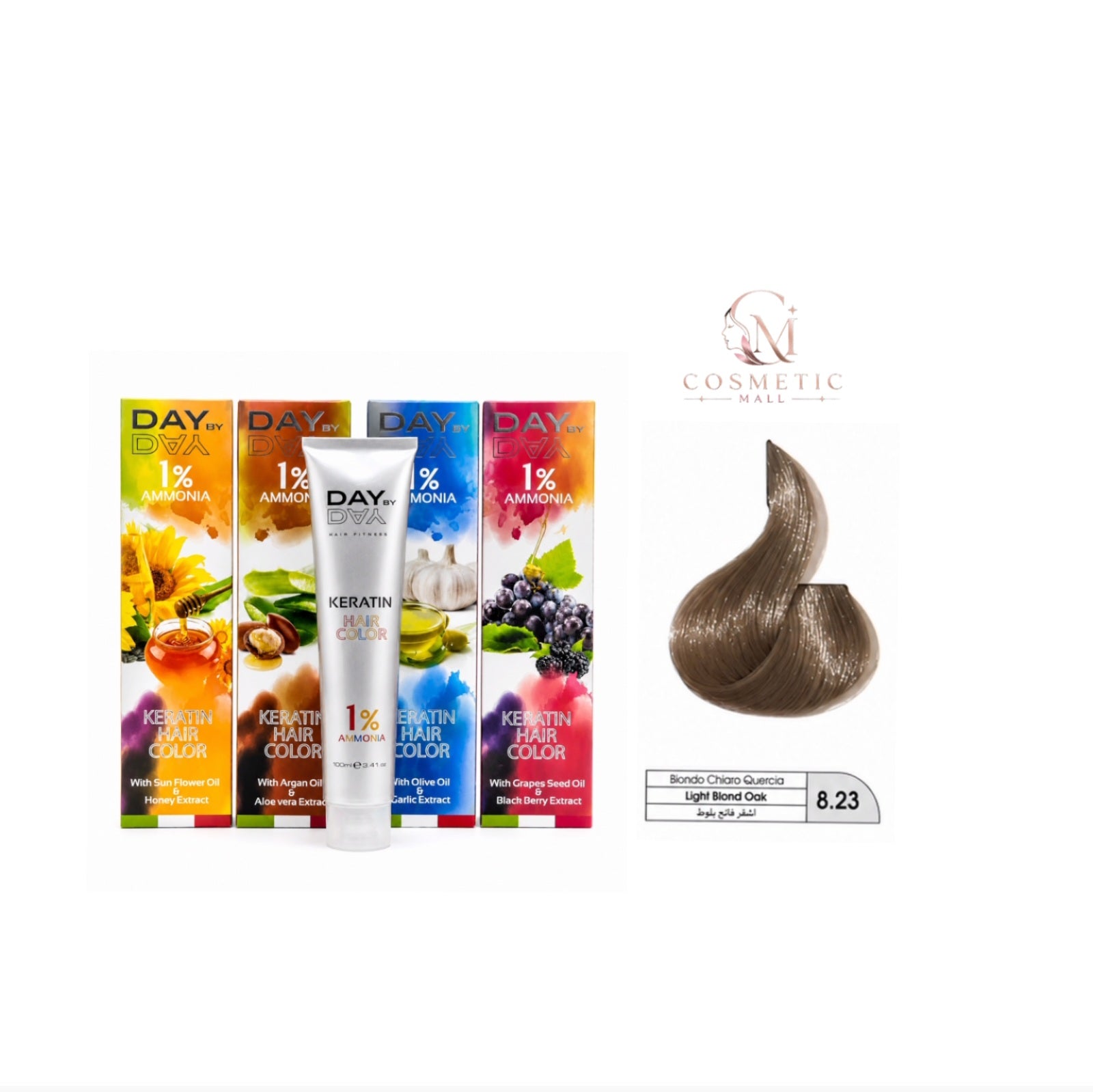 DAY BY DAY 1% AMMONIA  KERATIN HAIR COLOR -NO: 8.23- (100ml)