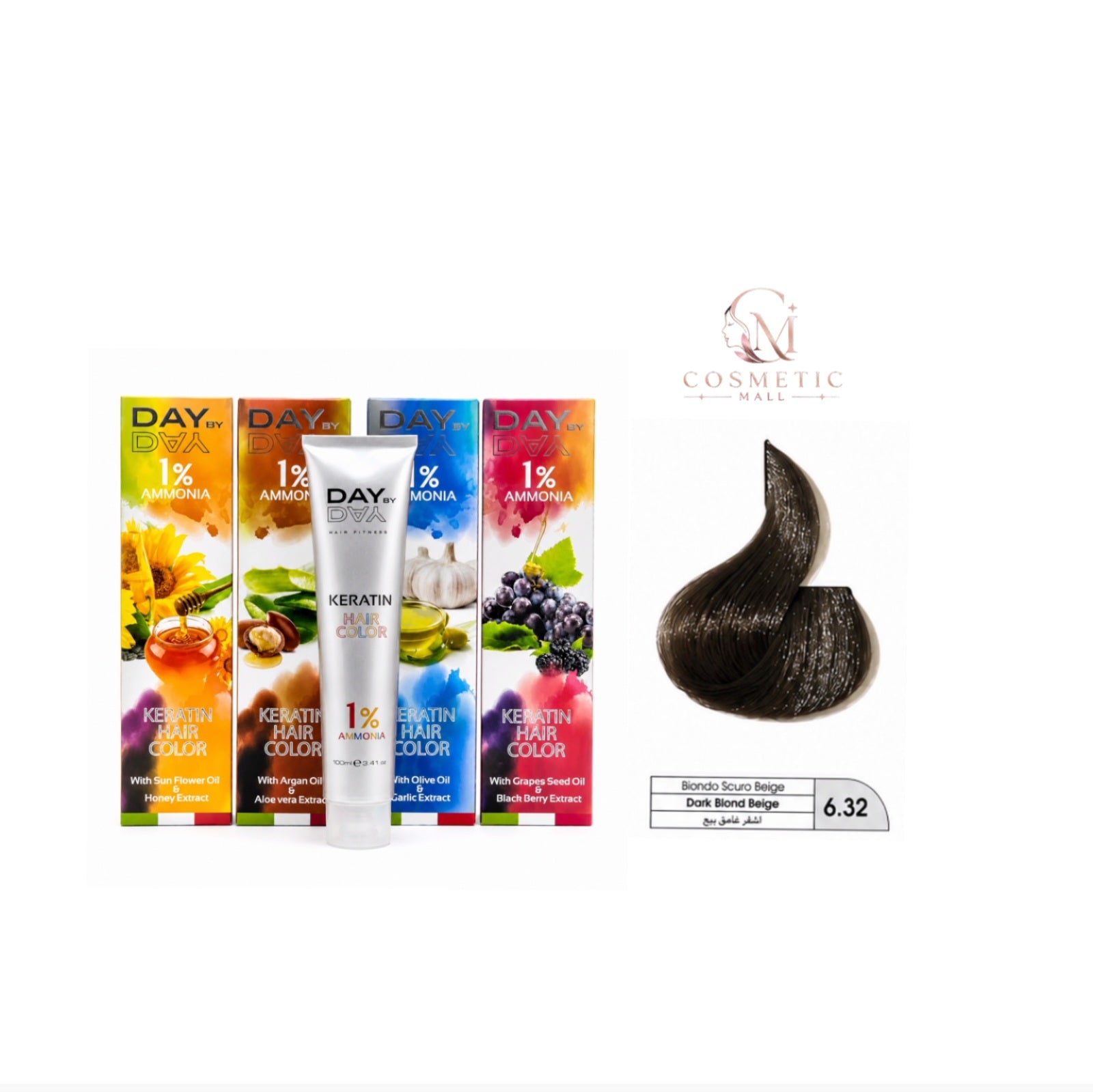 DAY BY DAY 1% AMMONIA  KERATIN HAIR COLOR -NO: 6.32- (100ml)