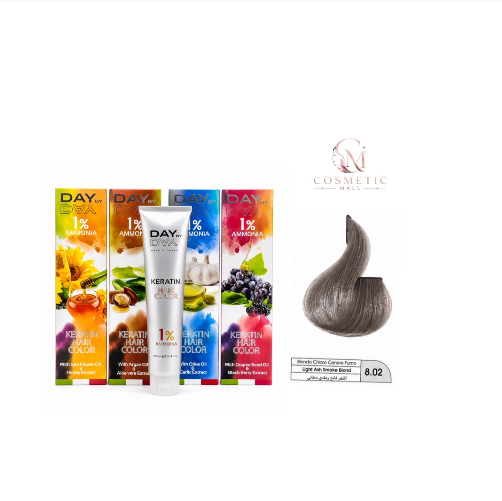 DAY BY DAY 1% AMMONIA  KERATIN HAIR COLOR -NO: 8.02- (100ml)