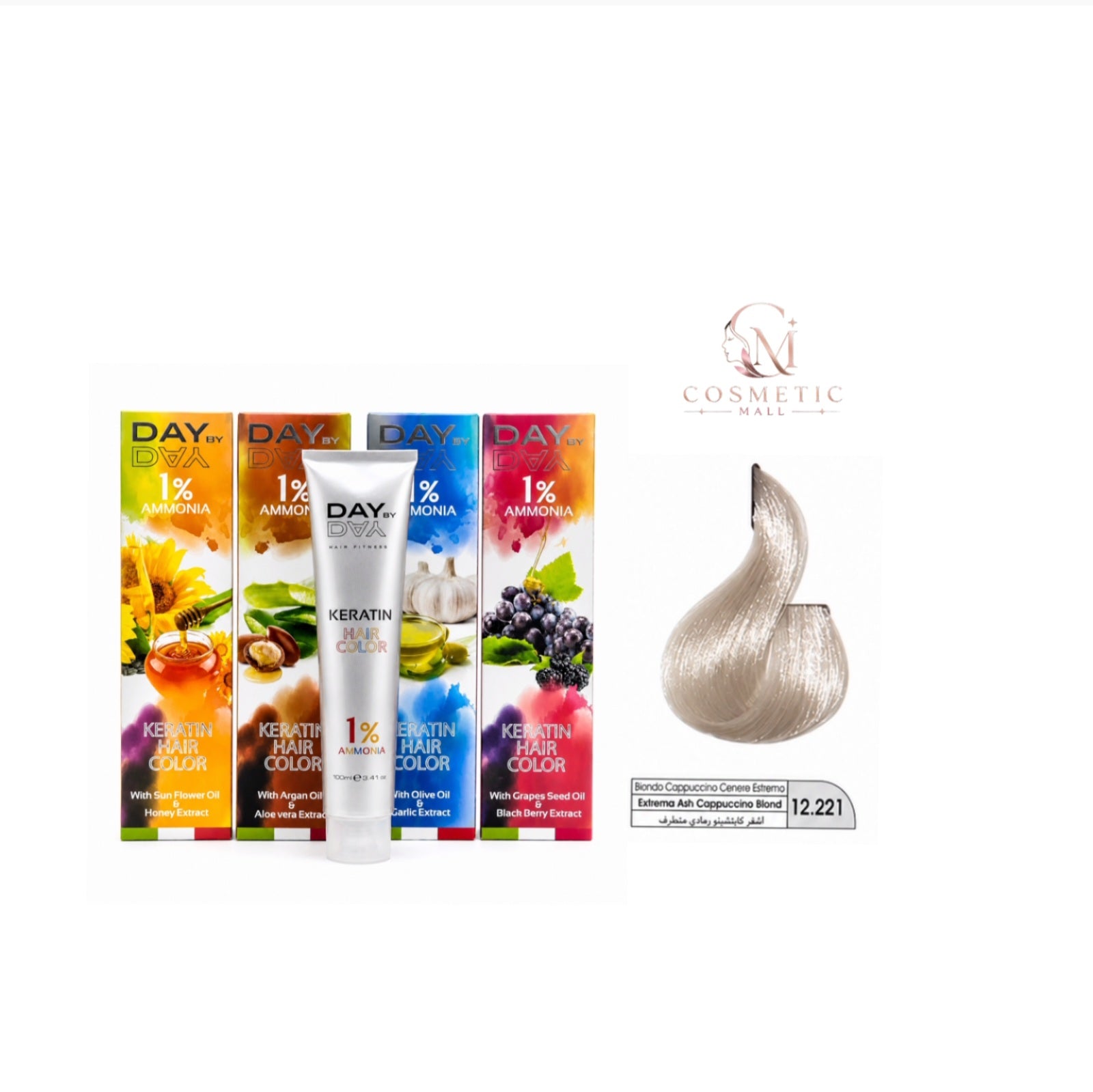 DAY BY DAY 1% AMMONIA  KERATIN HAIR COLOR -NO: 12.221- (100ml)