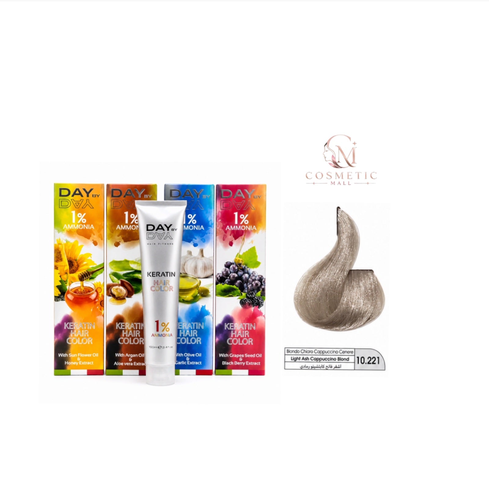DAY BY DAY 1% AMMONIA  KERATIN HAIR COLOR -NO: 10.221- (100ml)