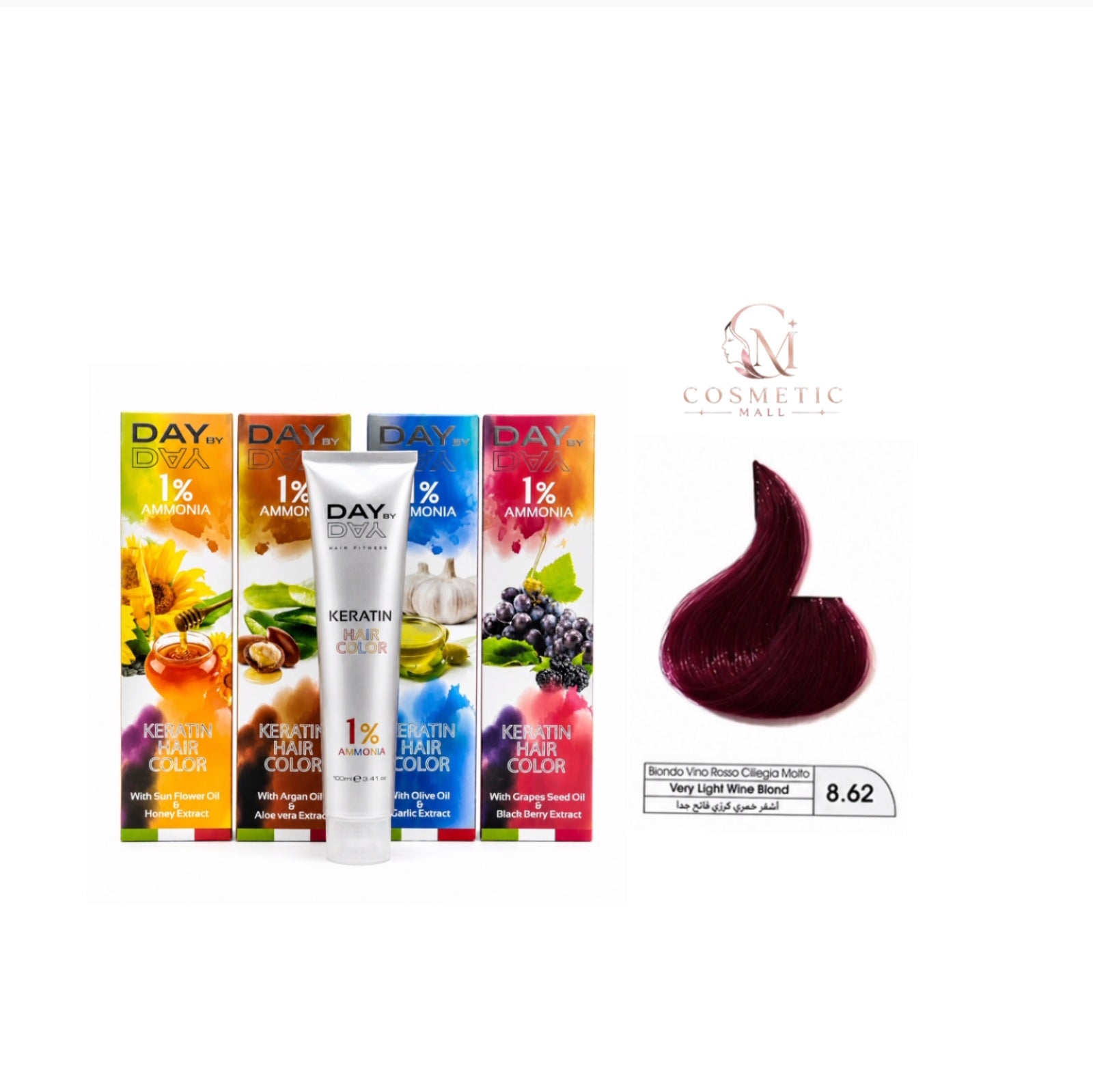 DAY BY DAY 1% AMMONIA  KERATIN HAIR COLOR -NO: 8.62- (100ml)