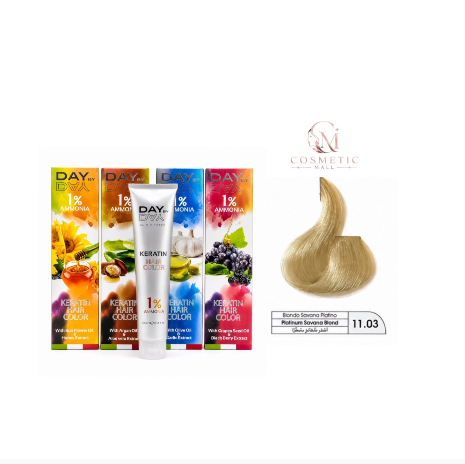 DAY BY DAY 1% AMMONIA  KERATIN HAIR COLOR -NO: 11.03- (100ml)