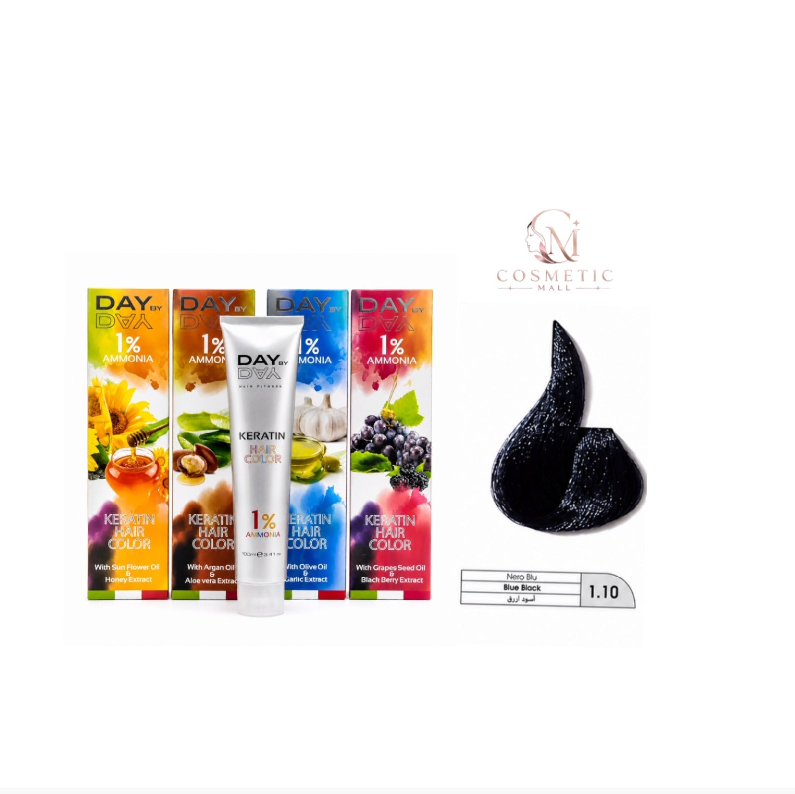 DAY BY DAY 1% AMMONIA  KERATIN HAIR COLOR -NO: 1.1- (100ml)