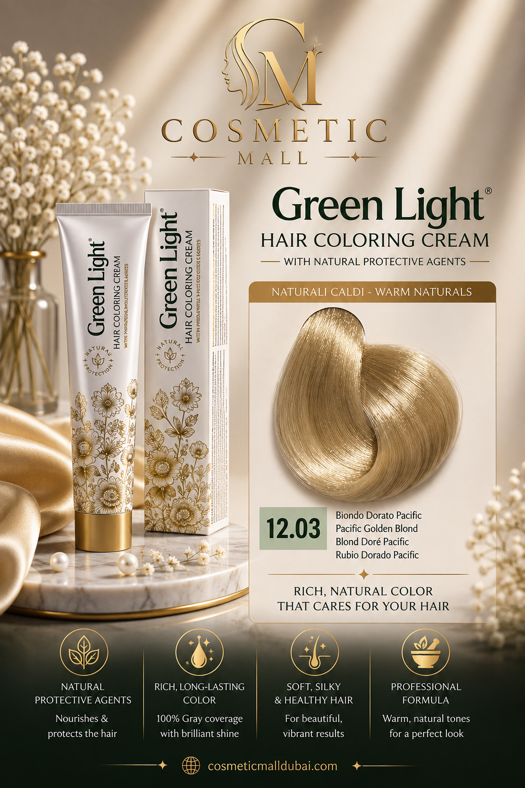 Green Light Hair Coloring Cream 12.03 Pacific Golden Blonde | Professional Permanent Hair Color