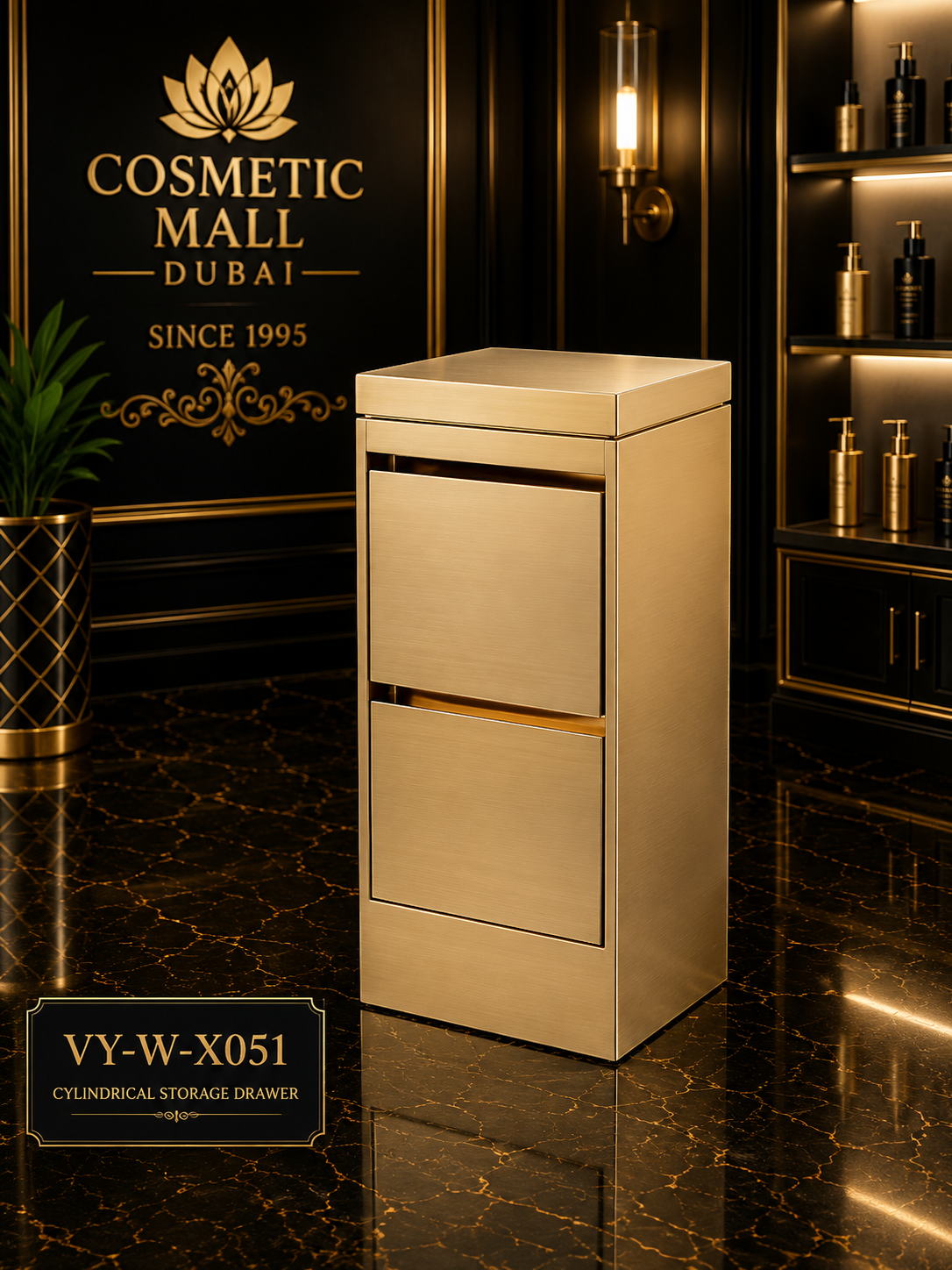 VY-W-X051 Cylindrical Storage Drawer | Premium Gold Salon Storage Cabinet