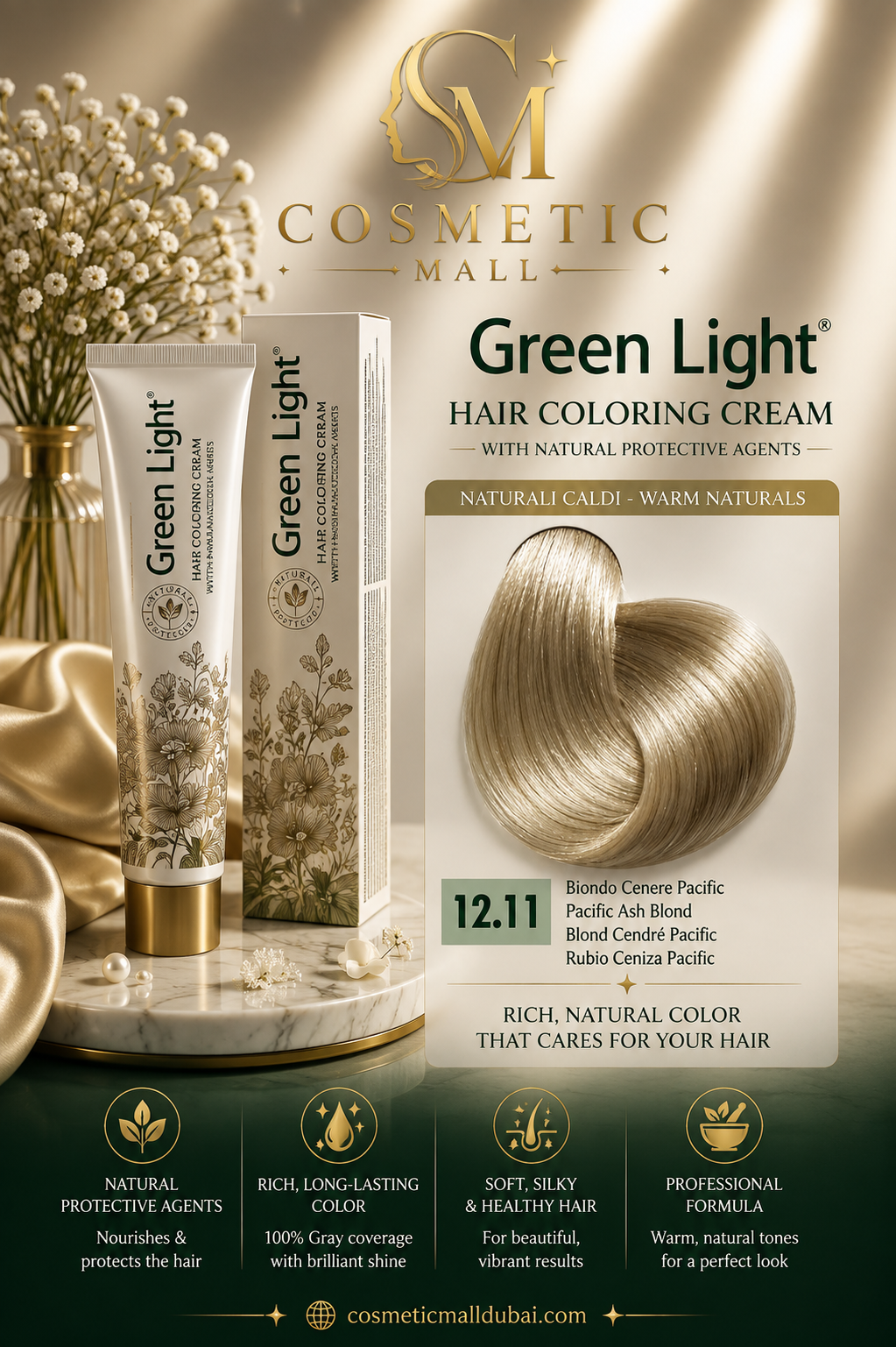 Green Light Hair Coloring Cream 12.11 Pacific Ash Blonde | Professional Permanent Hair Color